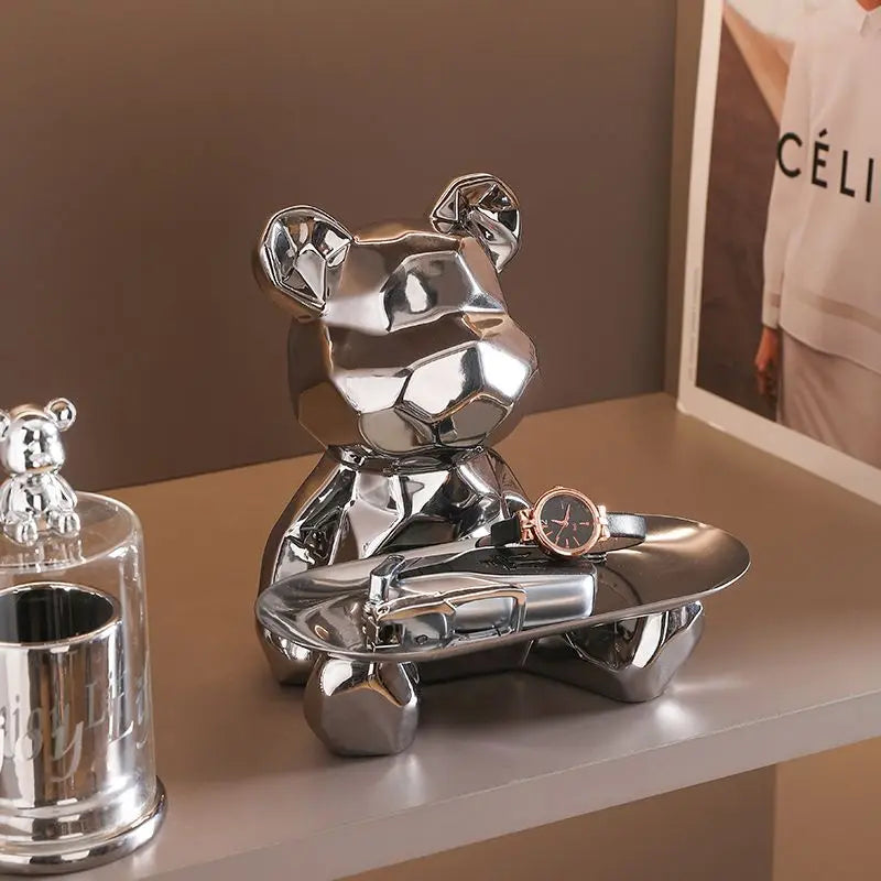 Keramikvergoldete Bärenfigur Spardose mit Ablagefach, geeignet für Schlüssel, Kosmetik und Süßigkeiten, Schreibtischdekoration