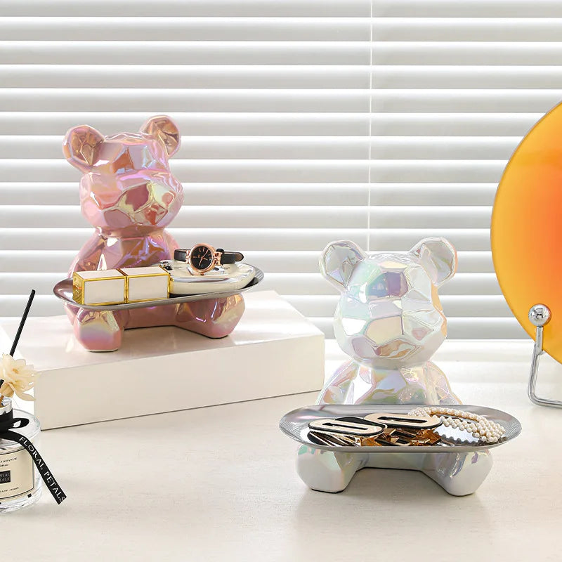 Keramikvergoldete Bärenfigur Spardose mit Ablagefach, geeignet für Schlüssel, Kosmetik und Süßigkeiten, Schreibtischdekoration