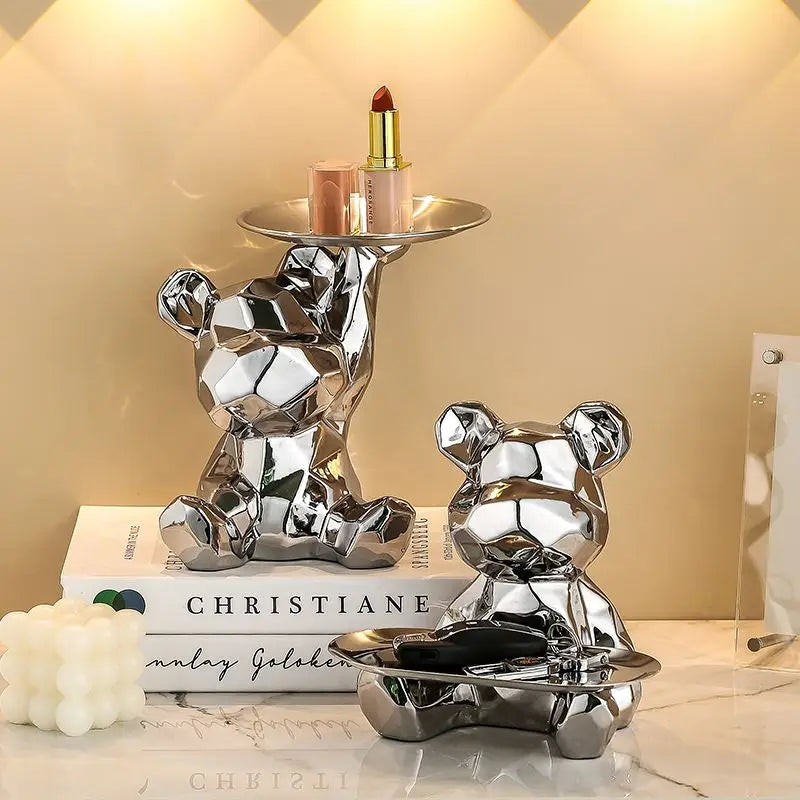 Keramikvergoldete Bärenfigur Spardose mit Ablagefach, geeignet für Schlüssel, Kosmetik und Süßigkeiten, Schreibtischdekoration