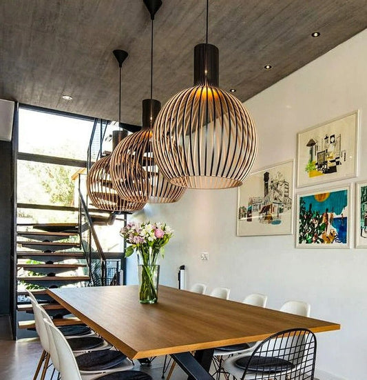 Handgefertigte Holz-Pendelleuchte | Natürliches Design, Höhe Einstellbar & Warme Beleuchtung