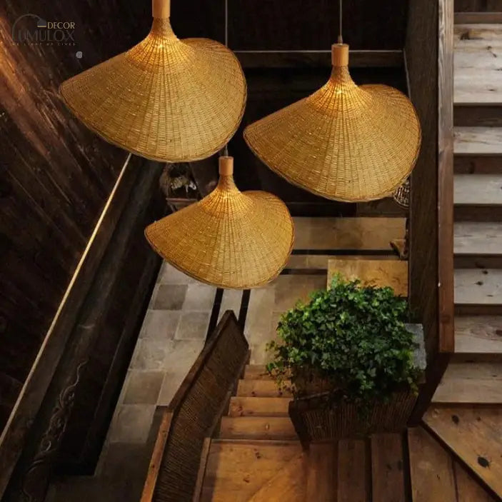 Bambus Kronleuchter Rattan Strohhut Lampe