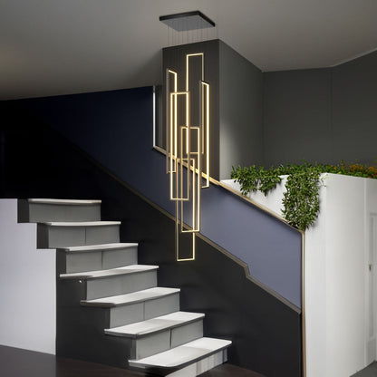 Modernes Rechteck Frame Hanging LED Staircase Kronleuchter
