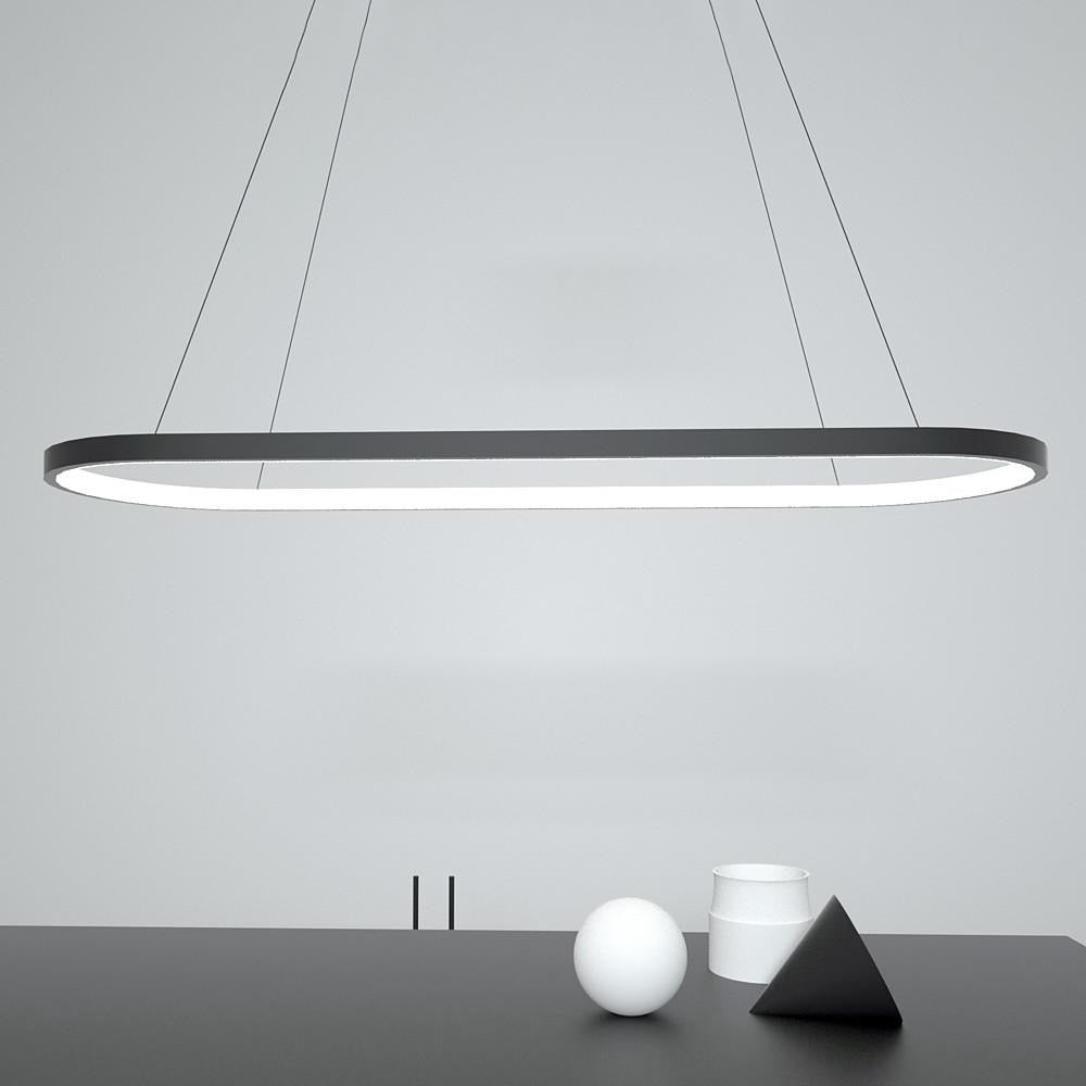 LED Oval Modern Schwarze Pendelleuchte mit Fernbedienung Kunstvolle Pendelleuchte