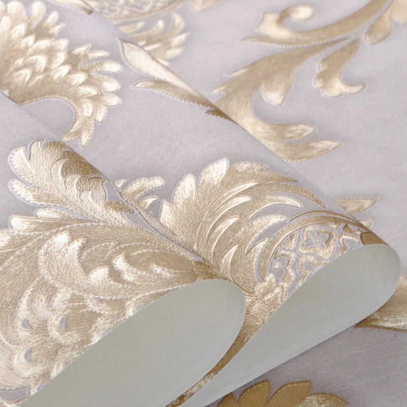 Gold texturiert Luxus Klassisch 3D Damast Tapete Dekor