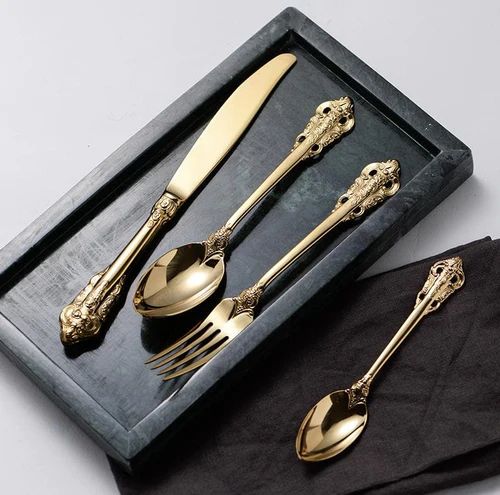 Vintage Gold graviertes Edelstahl-Besteck 24er Set